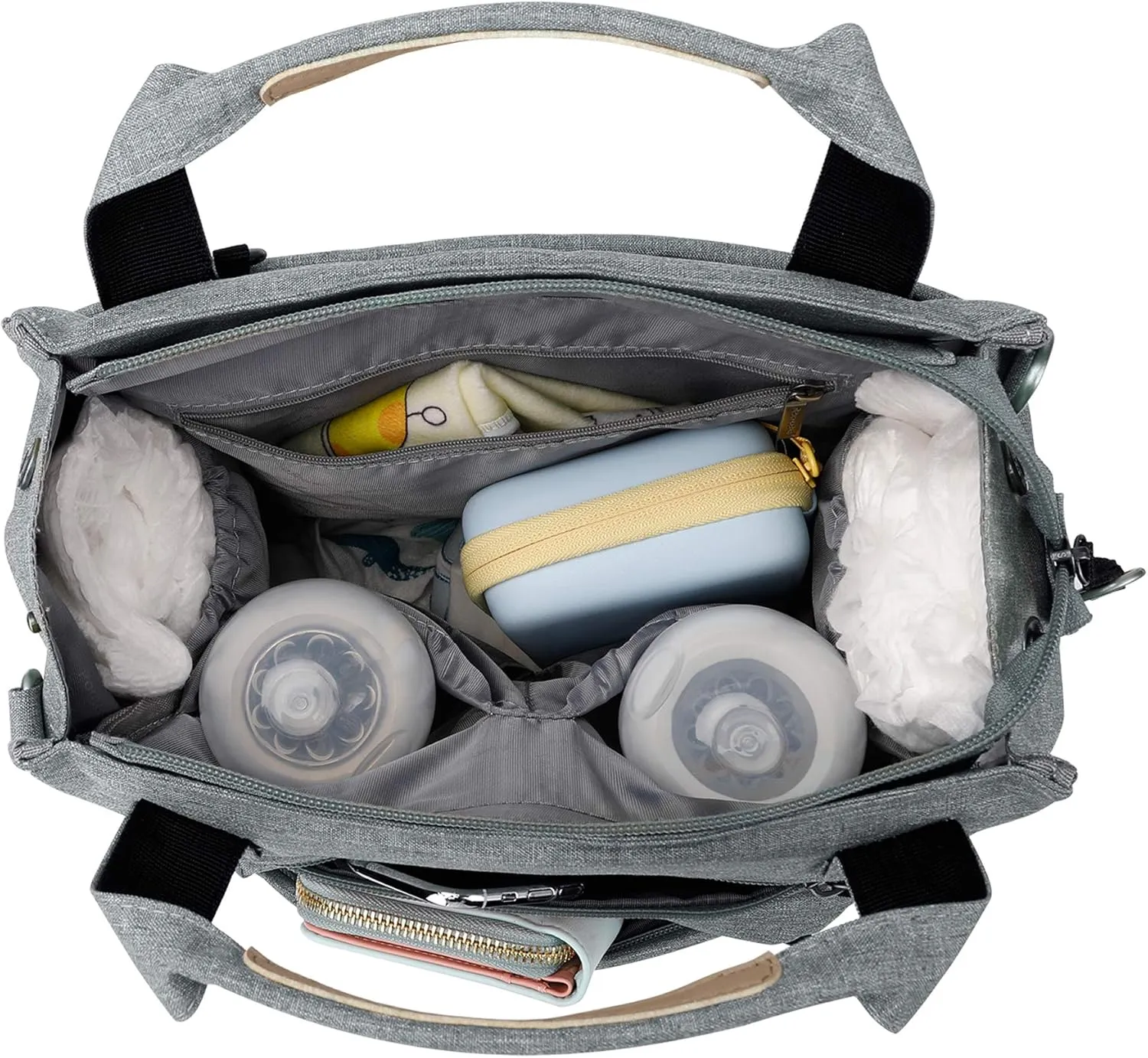 Pomelo Best Baby Diaper Bag Backpack, Large Capacity Multifunction Travel Pack with Waterproof Changing Pad, stroller hook with velcro, insulated bottle holder, utensil pocket, Light Gray
