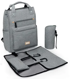 Pomelo Best Baby Diaper Bag Backpack, Large Capacity Multifunction Travel Pack with Waterproof Changing Pad, stroller hook with velcro, insulated bottle holder, utensil pocket, Light Gray