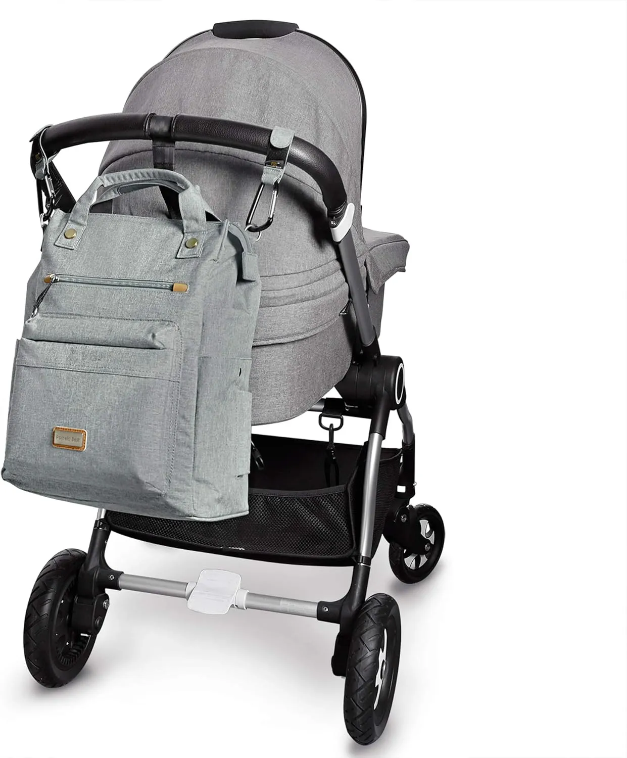 Pomelo Best Baby Diaper Bag Backpack, Large Capacity Multifunction Travel Pack with Waterproof Changing Pad, stroller hook with velcro, insulated bottle holder, utensil pocket, Light Gray