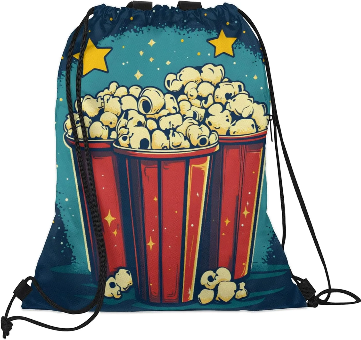 Popcorn Drawstring Backpack Waterproof Food Small String Bags Sackpack for Sports, Gym, Travel, Swimming, Beach