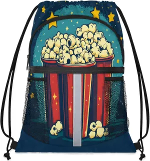 Popcorn Drawstring Backpack Waterproof Food Small String Bags Sackpack for Sports, Gym, Travel, Swimming, Beach