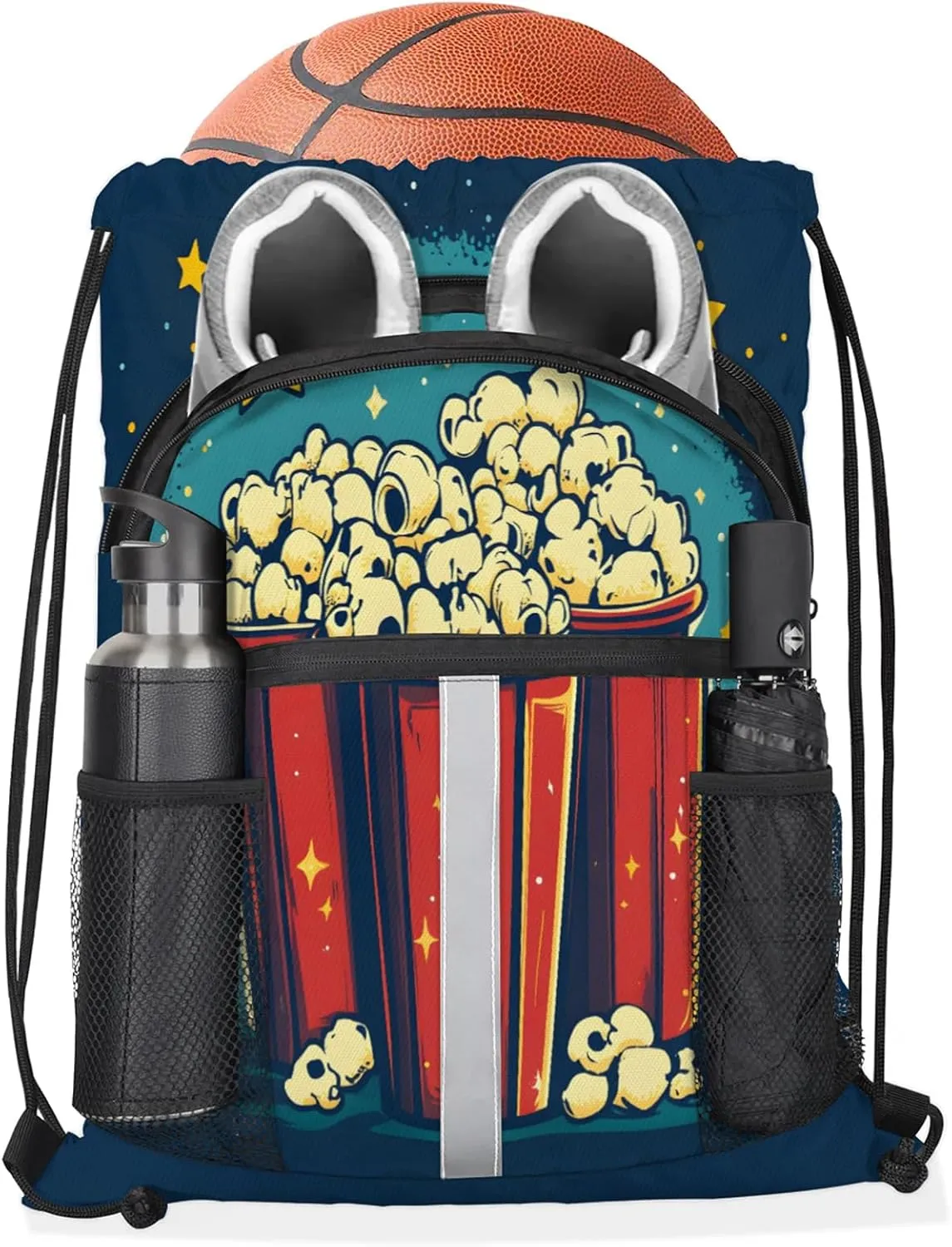 Popcorn Drawstring Backpack Waterproof Food Small String Bags Sackpack for Sports, Gym, Travel, Swimming, Beach