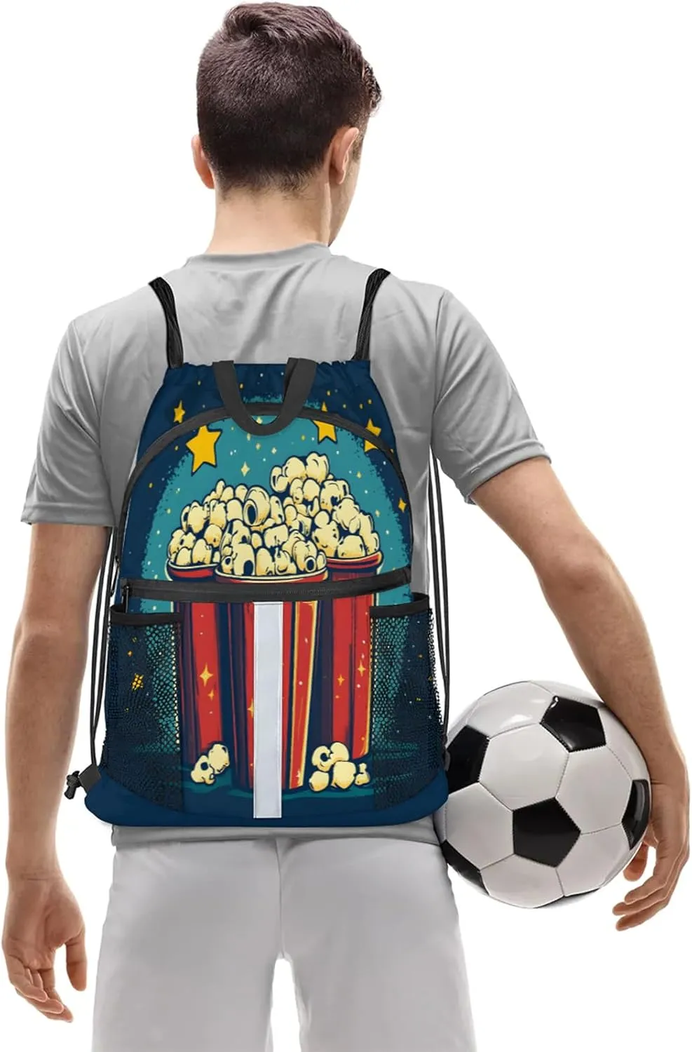 Popcorn Drawstring Backpack Waterproof Food Small String Bags Sackpack for Sports, Gym, Travel, Swimming, Beach