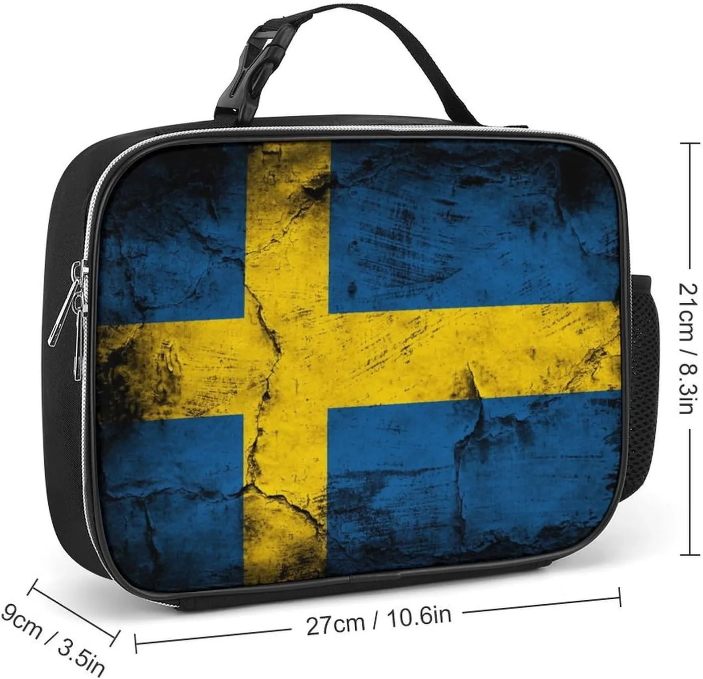 Portable Lunch Bag Insulated Lunch Box Cooler Bag, Reusable Lunch Tote Grunge Vintage Retro Sweden Flag Zipper Handbag for Travel Office Picnic