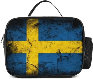 Portable Lunch Bag Insulated Lunch Box Cooler Bag, Reusable Lunch Tote Grunge Vintage Retro Sweden Flag Zipper Handbag for Travel Office Picnic