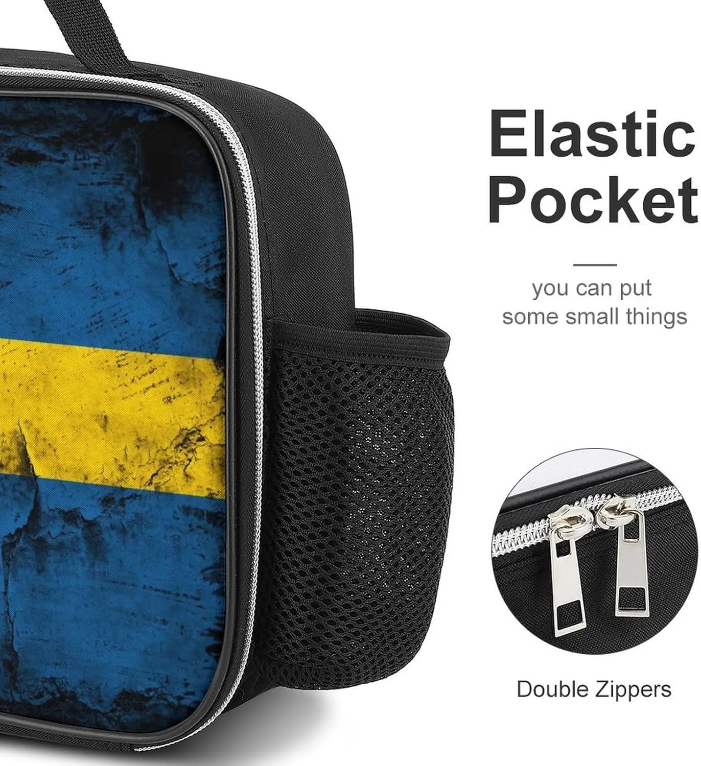 Portable Lunch Bag Insulated Lunch Box Cooler Bag, Reusable Lunch Tote Grunge Vintage Retro Sweden Flag Zipper Handbag for Travel Office Picnic
