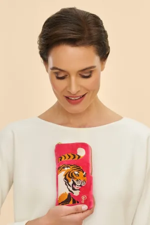 Powder Velvet Embroidered Glasses Pouch - Thrill Of The Tiger