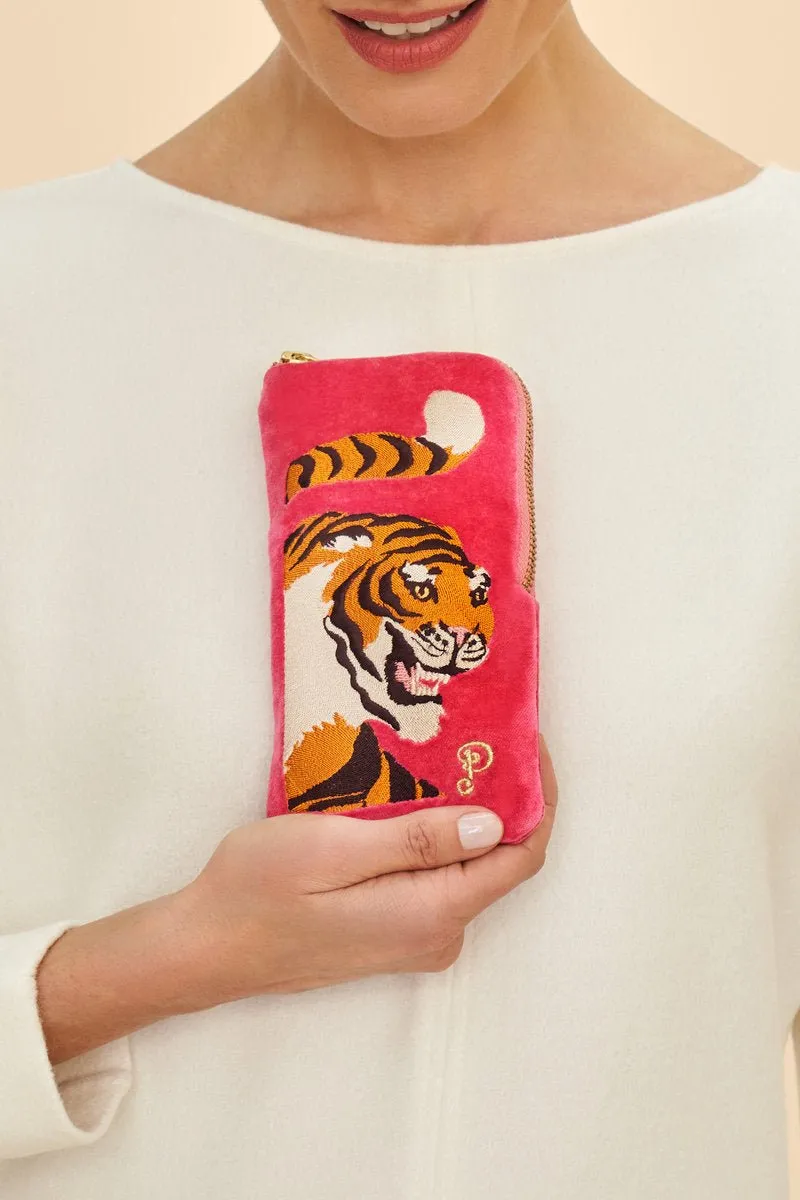 Powder Velvet Embroidered Glasses Pouch - Thrill Of The Tiger