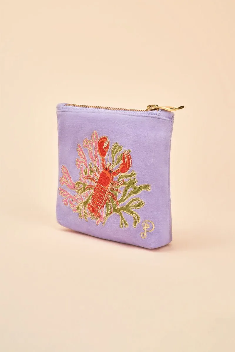 Powder Velvet Embroidered Mini Pouch - Lobster Buddies
