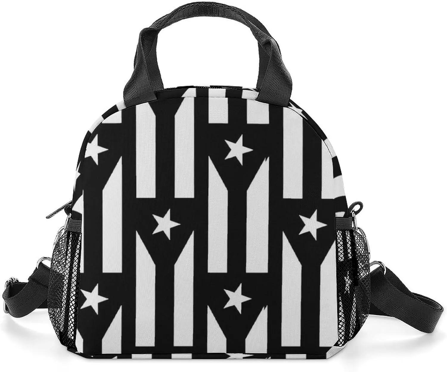 PR State Flag Black and White Portable Lunch Box Crossbody Bag Tote Insulated with Adjustable Strap Work Beach Picnic