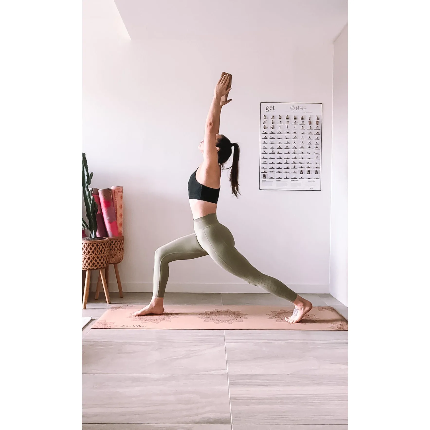 Premium Cork Yoga Mat with Rubber Back |   Decorative Floral Mandala - Brick | 5mm