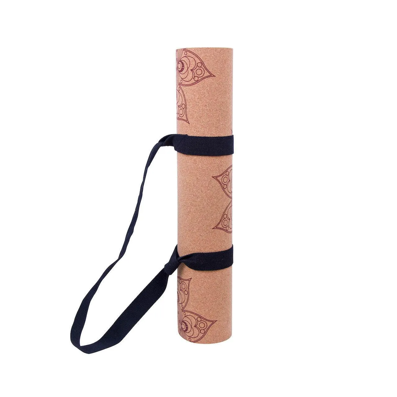 Premium Cork Yoga Mat with Rubber Back |   Decorative Floral Mandala - Brick | 5mm