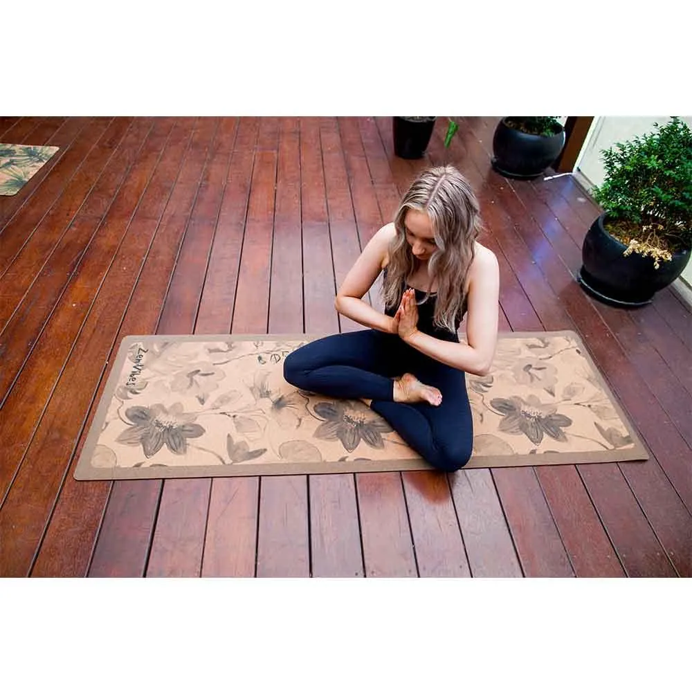Premium Cork Yoga Mat with Rubber Back | Monochrome Botanicals | 5mm