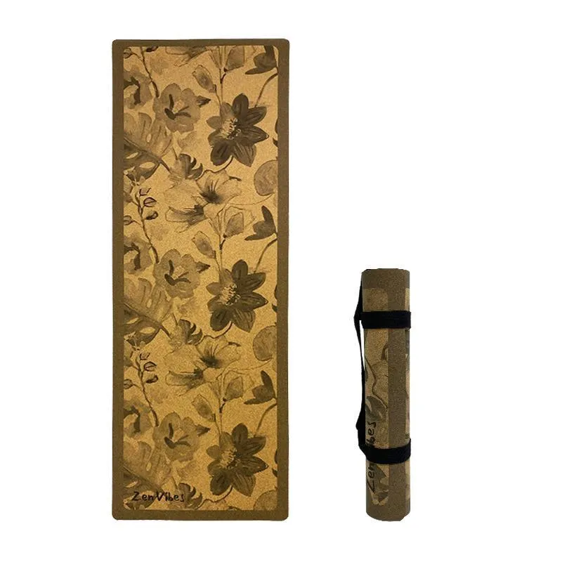 Premium Cork Yoga Mat with Rubber Back | Monochrome Botanicals | 5mm