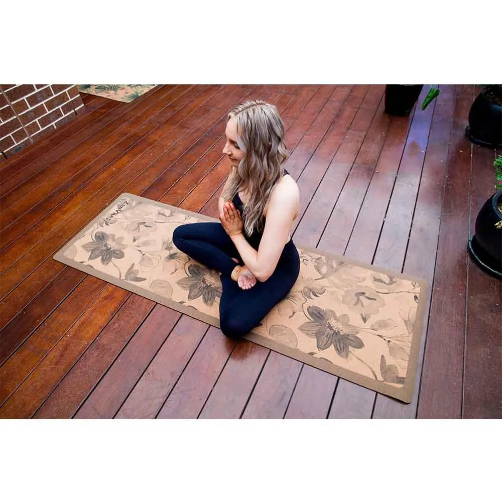 Premium Cork Yoga Mat with Rubber Back | Monochrome Botanicals | 5mm