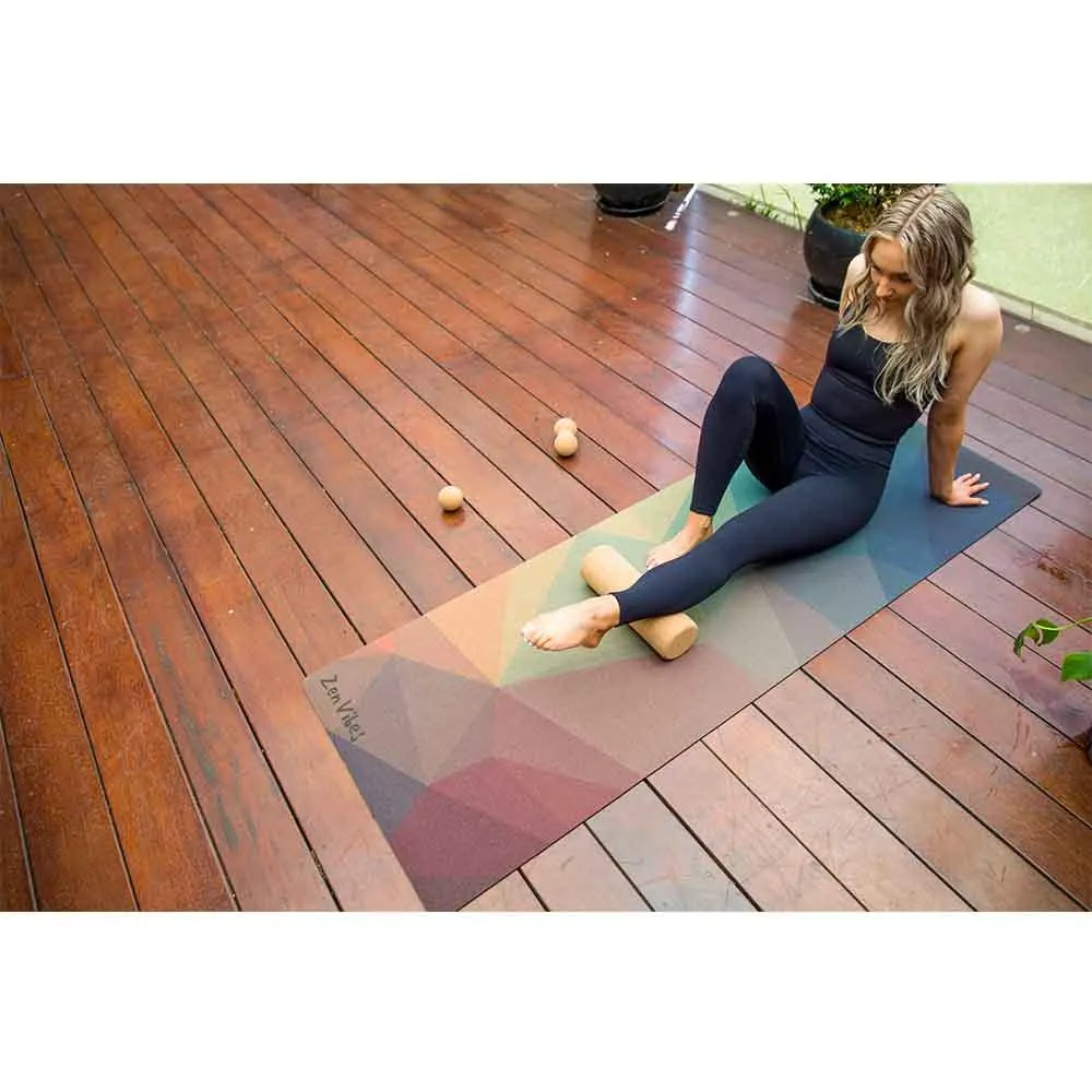 Premium Cork Yoga Mat with Rubber Back | Polygon Abstract | 5mm