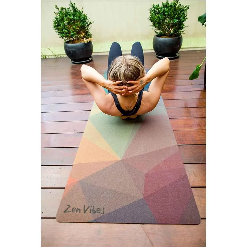 Premium Cork Yoga Mat with Rubber Back | Polygon Abstract | 5mm