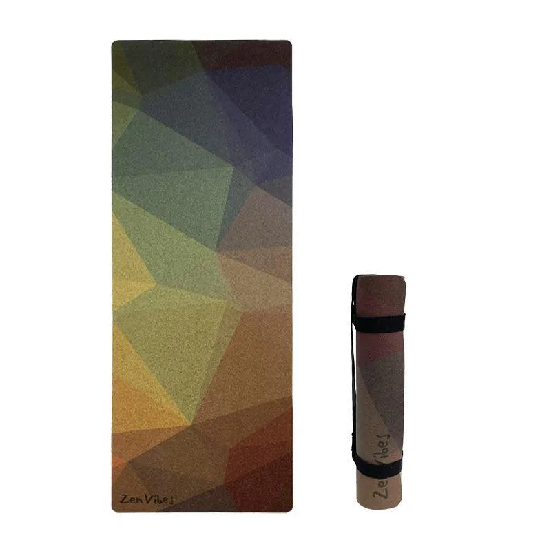 Premium Cork Yoga Mat with Rubber Back | Polygon Abstract | 5mm