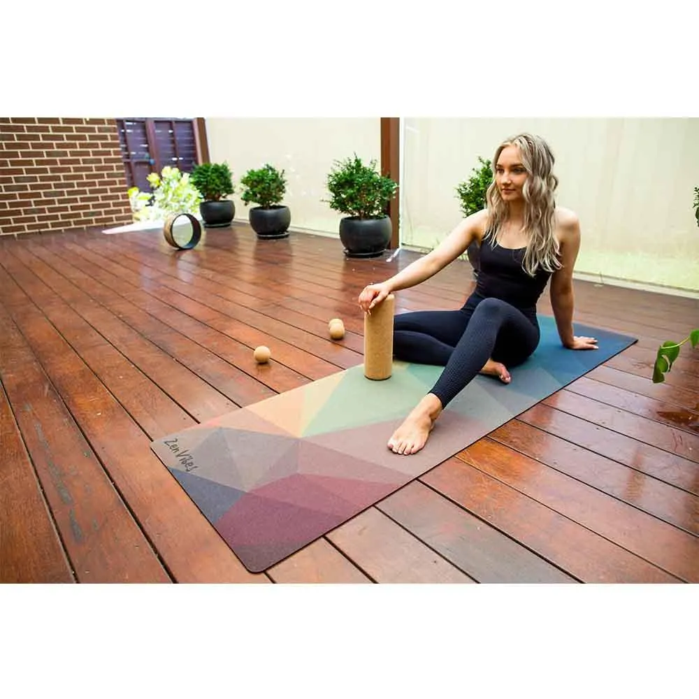 Premium Cork Yoga Mat with Rubber Back | Polygon Abstract | 5mm
