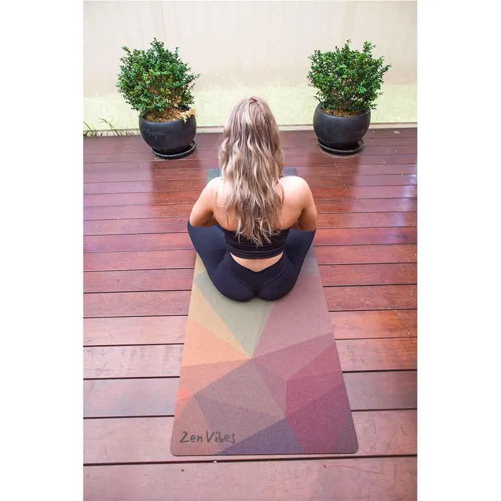 Premium Cork Yoga Mat with Rubber Back | Polygon Abstract | 5mm