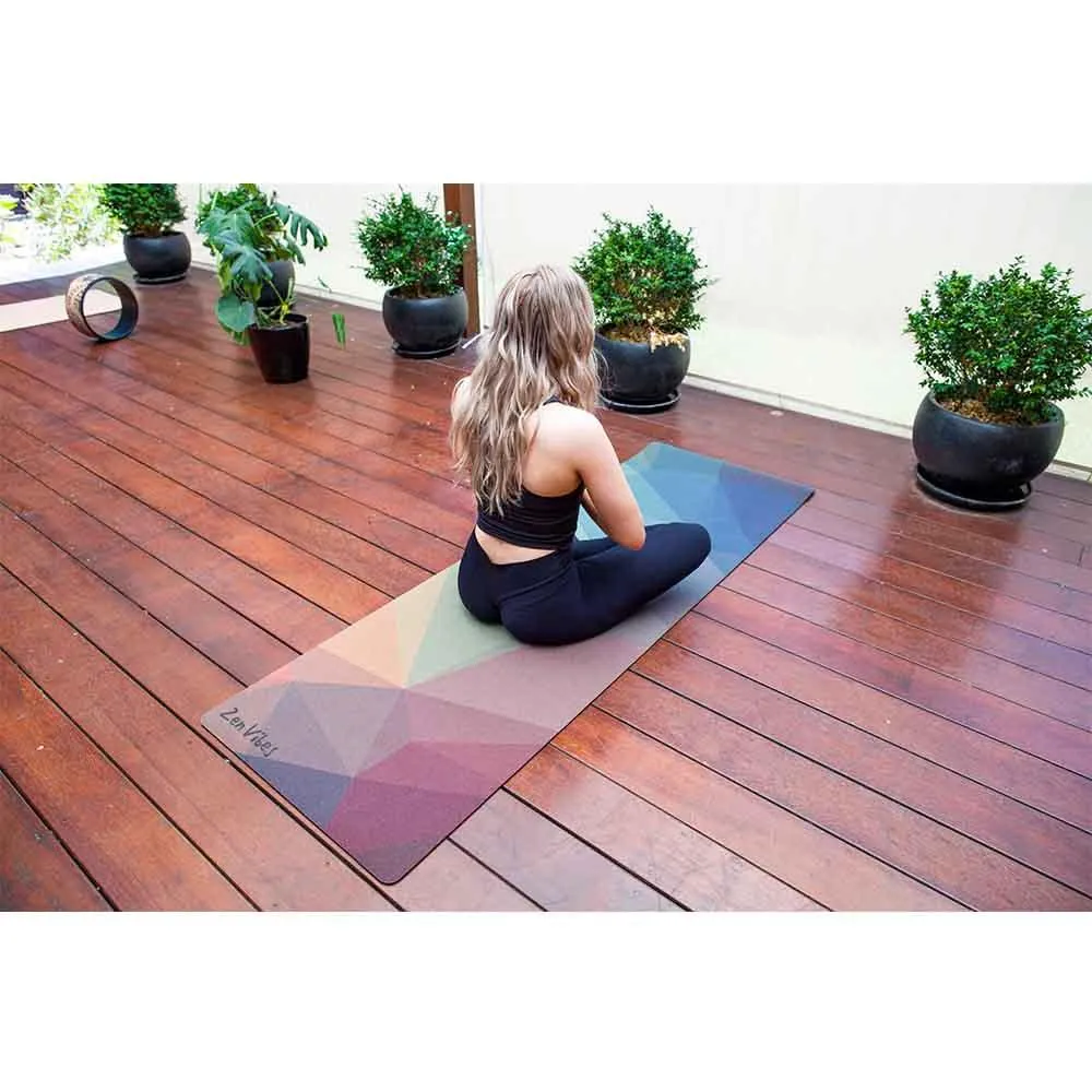 Premium Cork Yoga Mat with Rubber Back | Polygon Abstract | 5mm