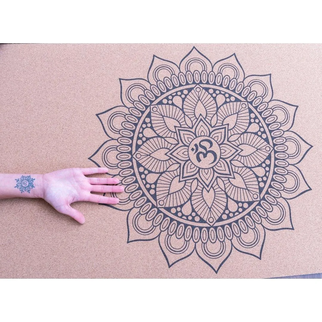 Premium Cork Yoga Mat with Rubber Back | Radiant ‘ॐ’ Sunflower | 5mm