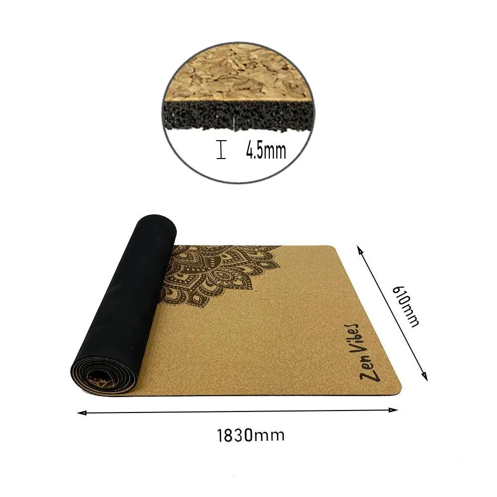 Premium Cork Yoga Mat with Rubber Back | Zen Mandala-Brown | 5mm