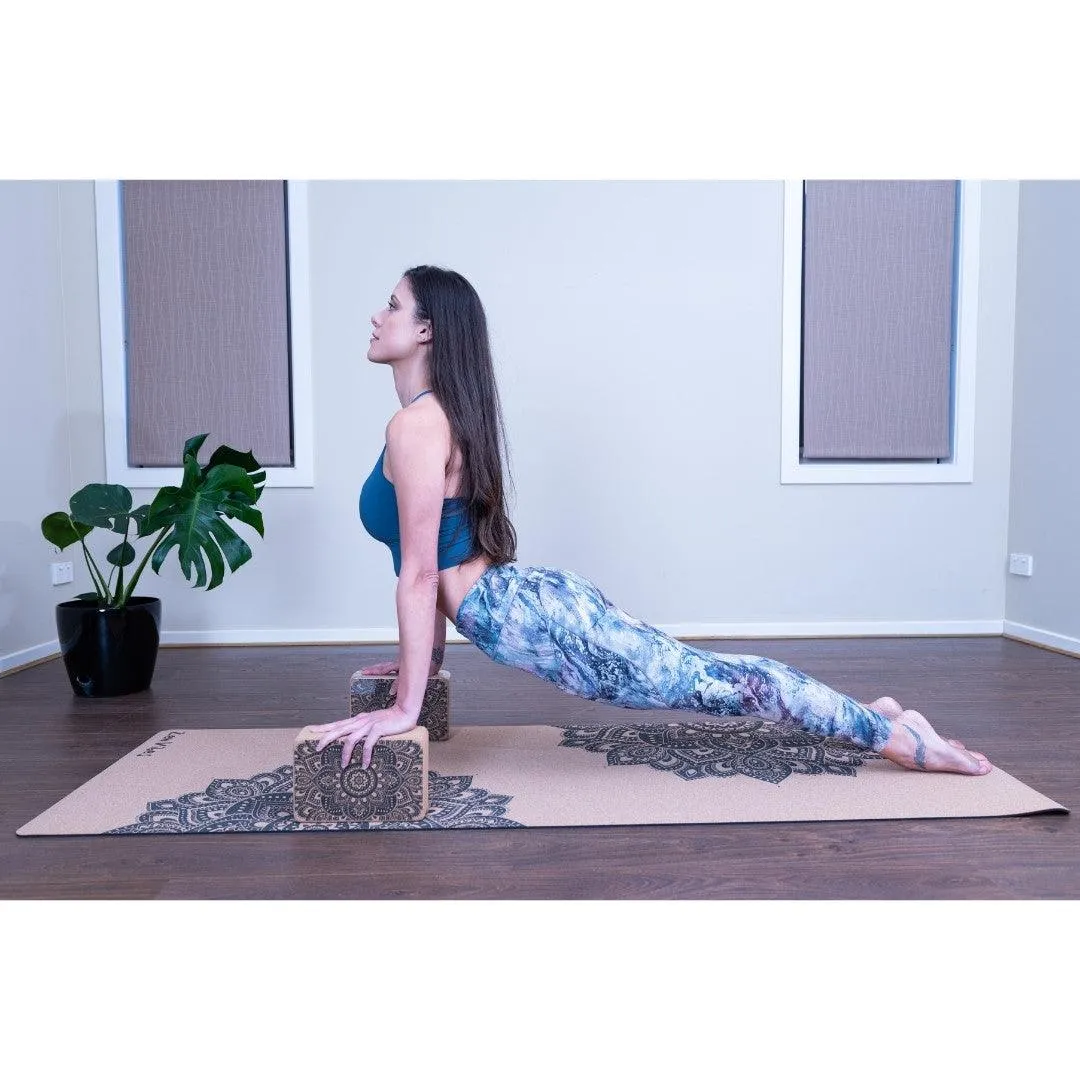 Premium Cork Yoga Mat with Rubber Back | Zen Mandala-Brown | 5mm