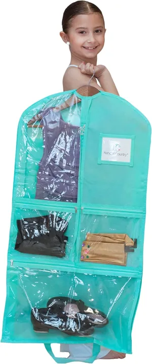 Premium Waterproof Dance Garment Bag,35 inch Clothes Bag with Gusset, 5 Pockets & Side Zip for Dance Costumes, Beauty Pageants, Cheer & More. Best for younger performers with small costume pieces.