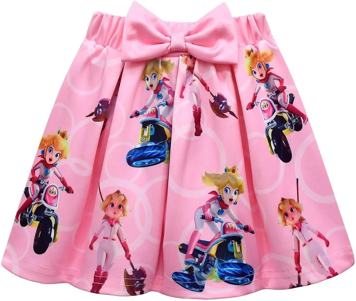 Princess Peach Cosplay Costume Girls Kids Cartoon Short Sleeve Tutu Skirt Dance Dress 2Pcs Outfit Top Tee