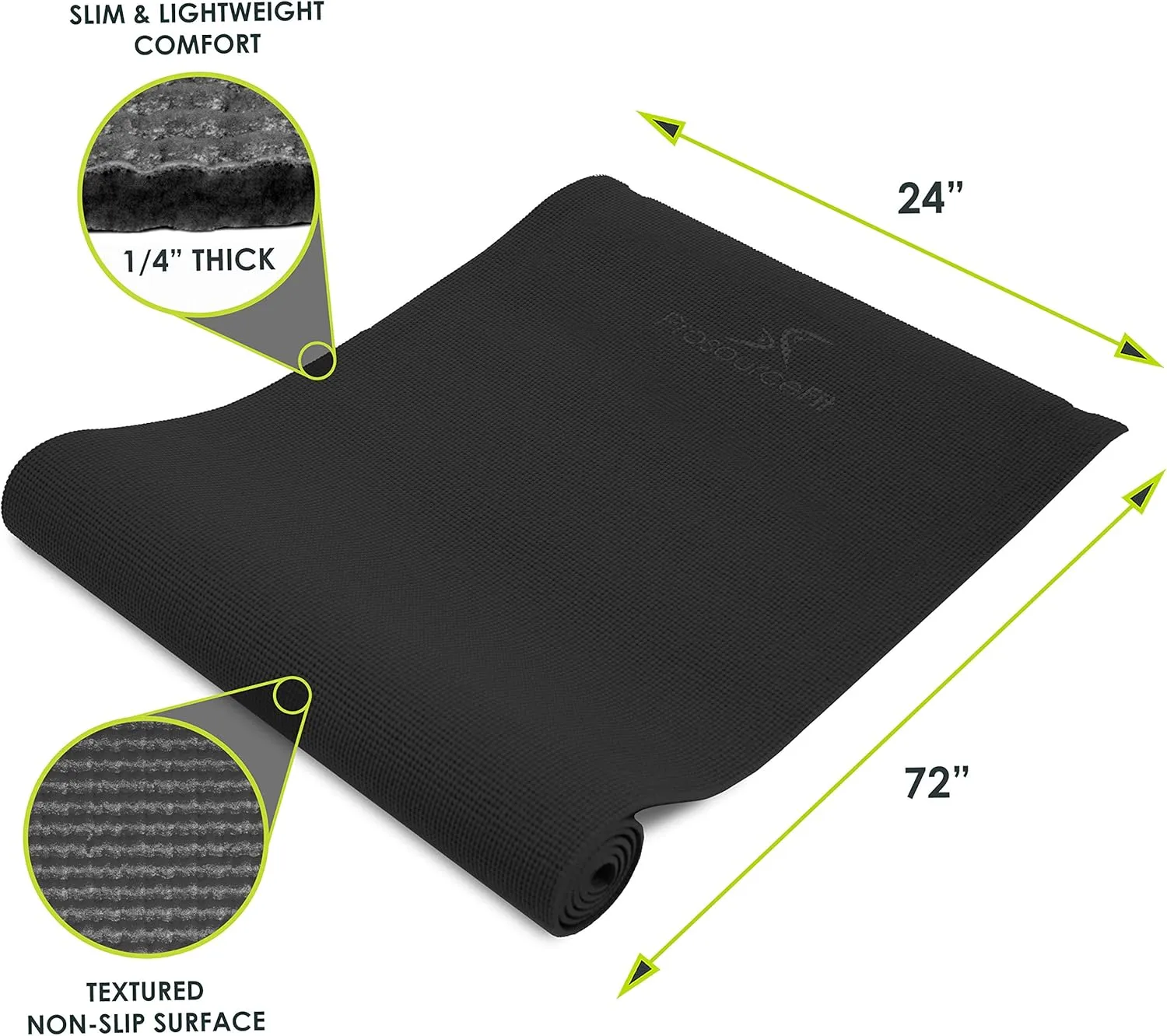 ProsourceFit Original Yoga Exercise Mat ¼” (6mm) Thick for Comfort and Stability with Carrying Straps, Non Slip –Multiple Colors