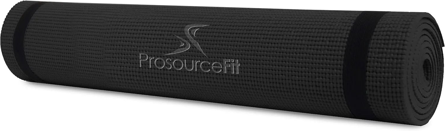 ProsourceFit Original Yoga Exercise Mat ¼” (6mm) Thick for Comfort and Stability with Carrying Straps, Non Slip –Multiple Colors