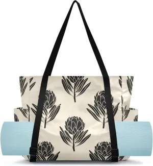 Proteas Lines Minimalist Beige Yoga Mat Bag for Women Water-Resistant Gym Bag with Yoga Mat Holder Tote Bag for Office Gym Travel Yoga