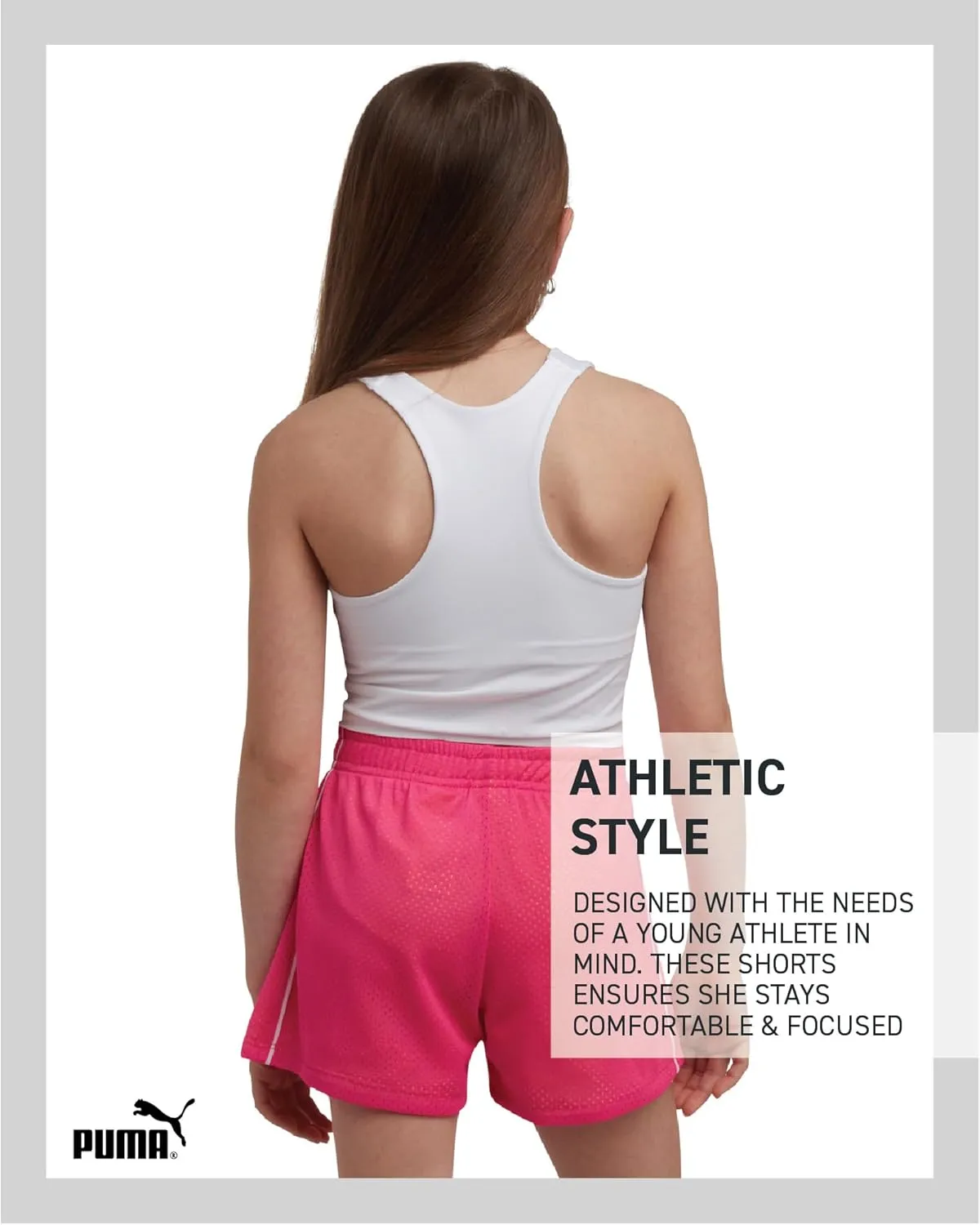 PUMA Girls' Active Shorts - Athletic Performance Double Mesh Running Shorts - Dolphin Gym Shorts for Girls (Sizes: 4-16)
