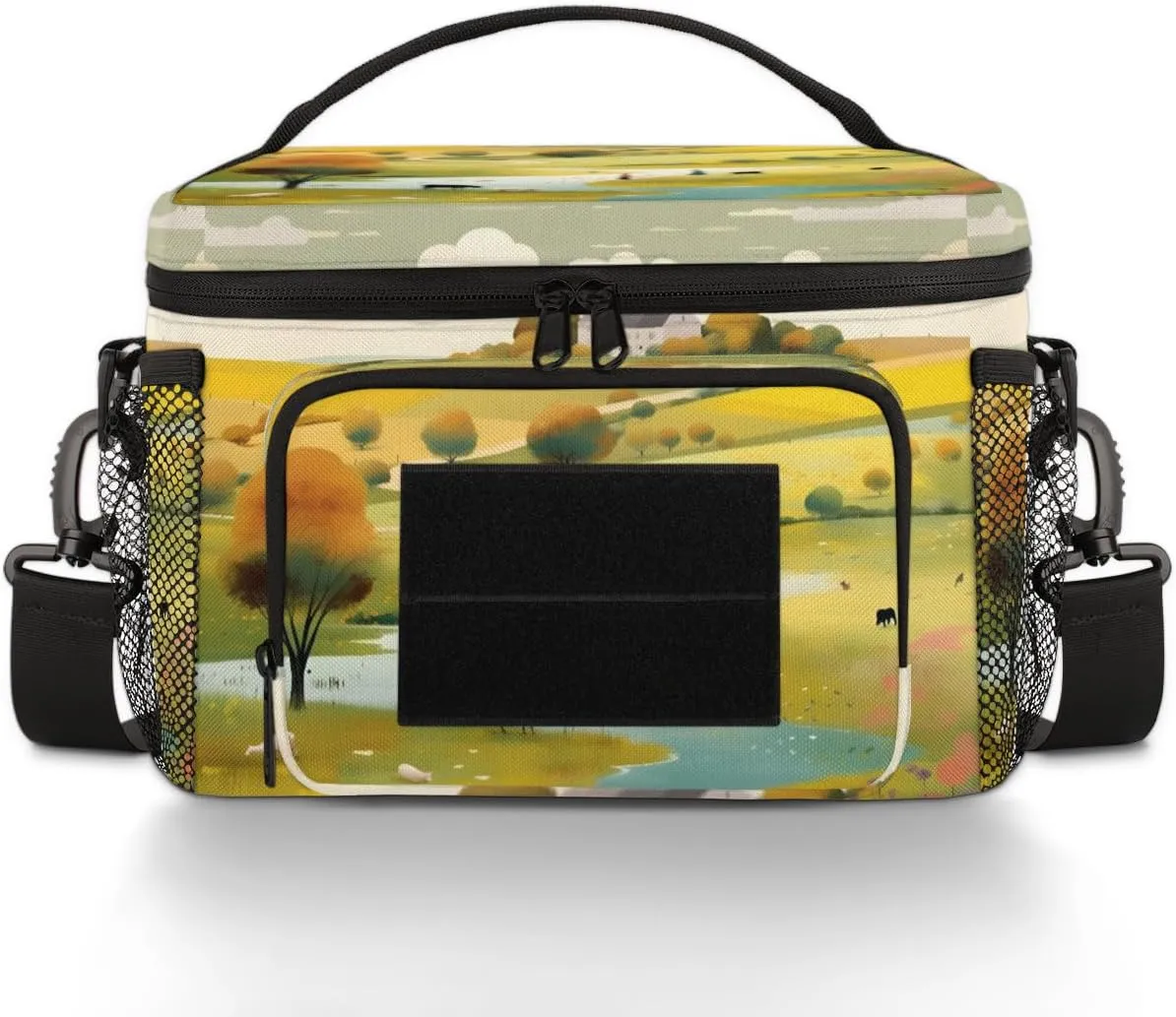 QsirBC Prairie Sheep Landscape Tactical Lunch Bag for Men Women Insulated Leakproof Lunch Box with Adjustable Shoulder Strap Thermal Cooler Meal Prep Container for Work Camping Picnic Travel Beach