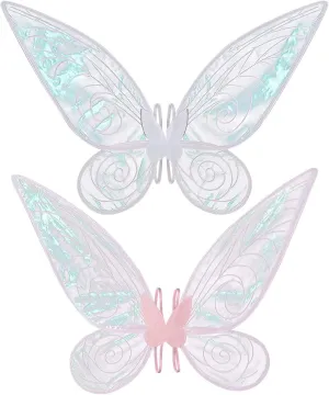 quescu 2Pcs Fairy Wings for Adults,Butterfly Wings for Girls Women,Halloween Costume Sparkle Angel Wings Dress Up Party Favor (White Pink)
