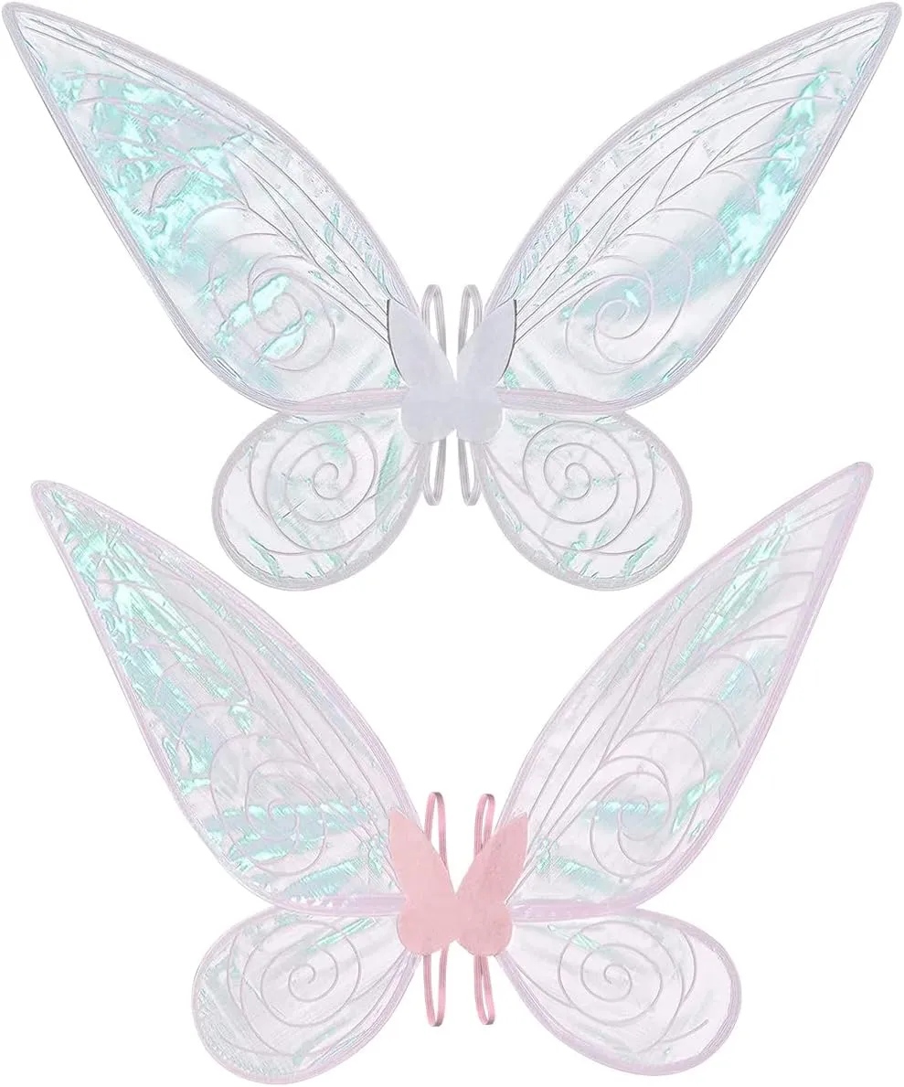 quescu 2Pcs Fairy Wings for Adults,Butterfly Wings for Girls Women,Halloween Costume Sparkle Angel Wings Dress Up Party Favor (White Pink)