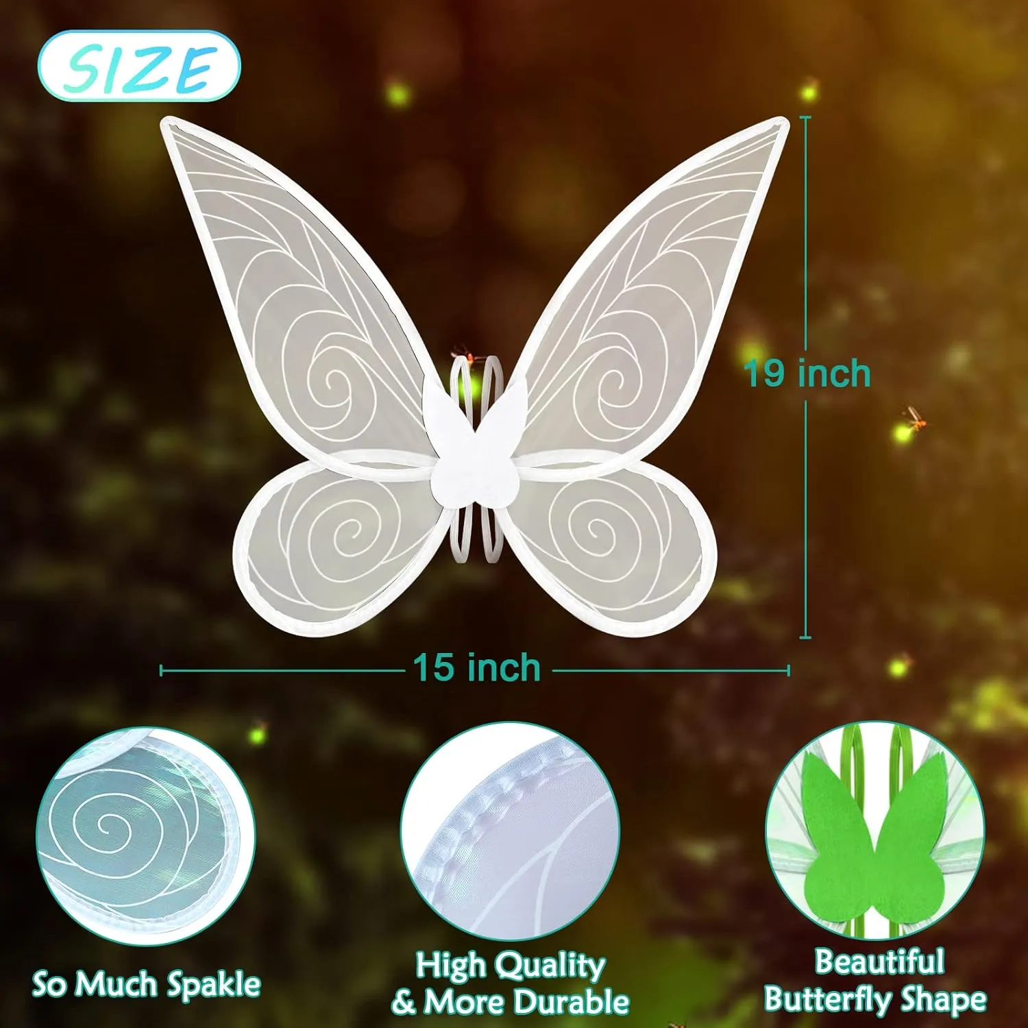 quescu 2Pcs Fairy Wings for Adults,Butterfly Wings for Girls Women,Halloween Costume Sparkle Angel Wings Dress Up Party Favor (White White)