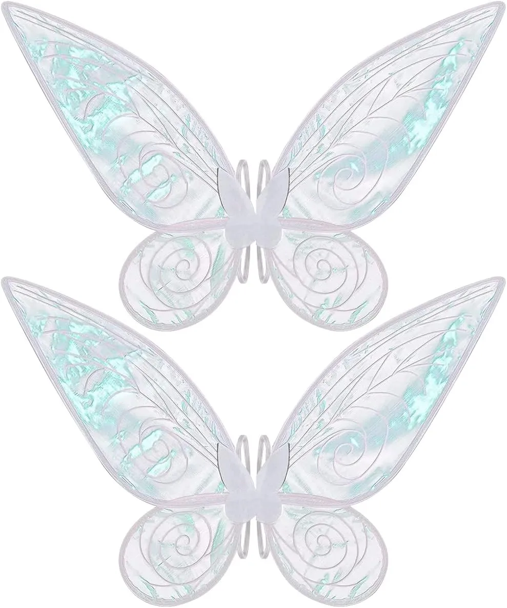 quescu 2Pcs Fairy Wings for Adults,Butterfly Wings for Girls Women,Halloween Costume Sparkle Angel Wings Dress Up Party Favor (White White)