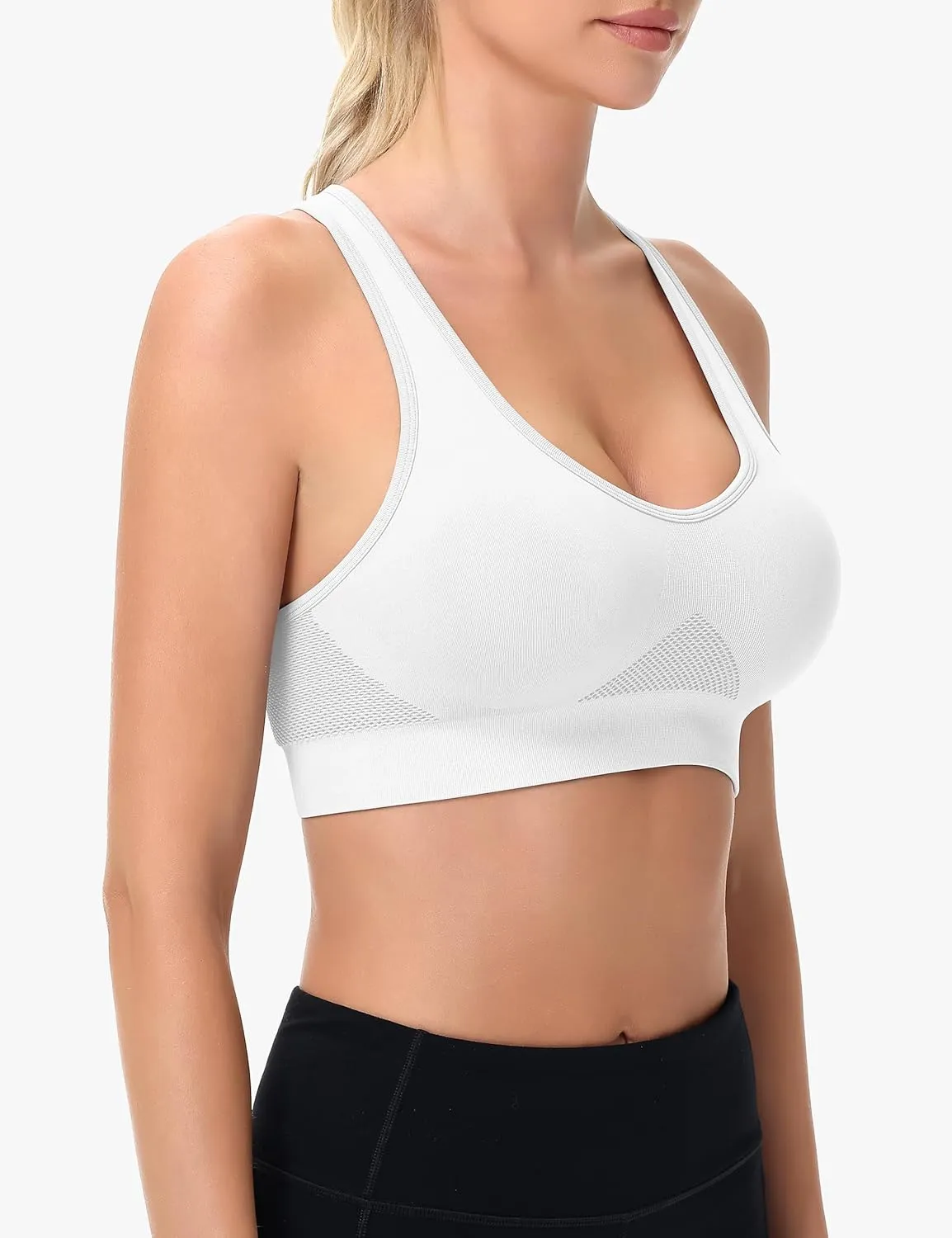Racerback Sports Bras for Women Comfortable Wirefree Sleep Bras Breathable Mesh Padded Low Impact Workout Bra