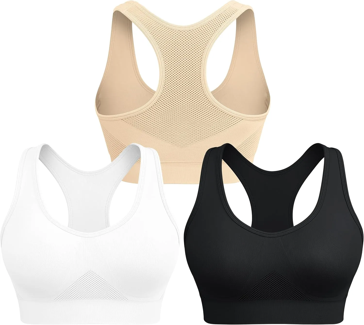 Racerback Sports Bras for Women Comfortable Wirefree Sleep Bras Breathable Mesh Padded Low Impact Workout Bra