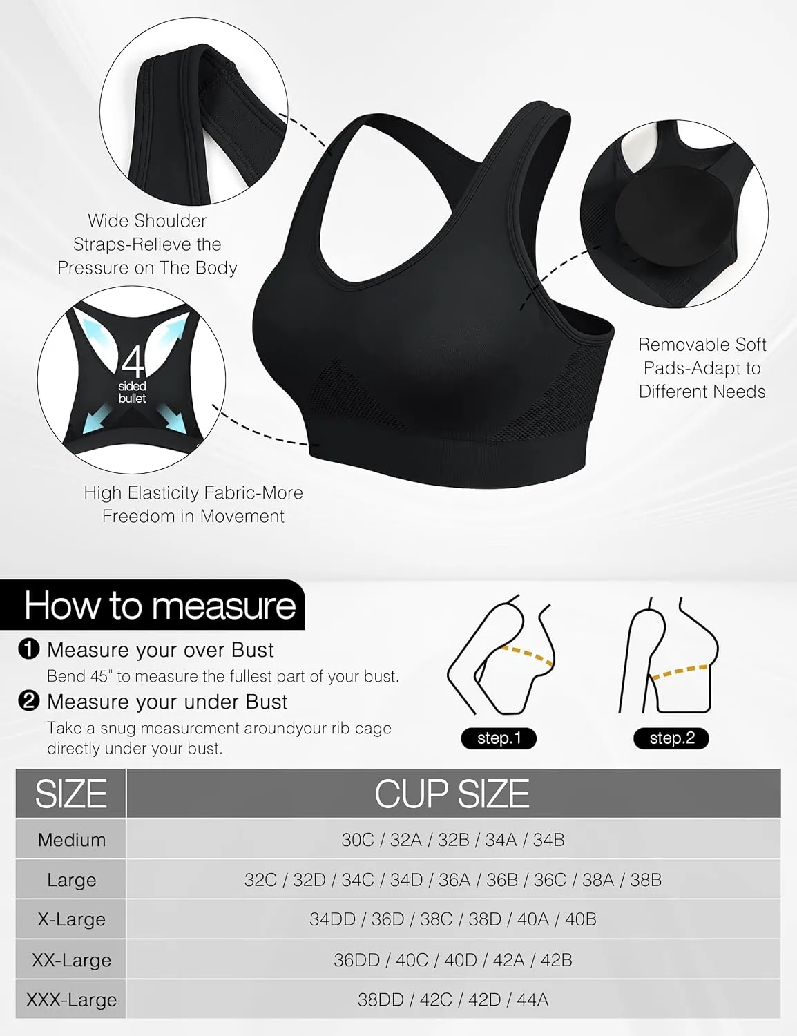 Racerback Sports Bras for Women Comfortable Wirefree Sleep Bras Breathable Mesh Padded Low Impact Workout Bra