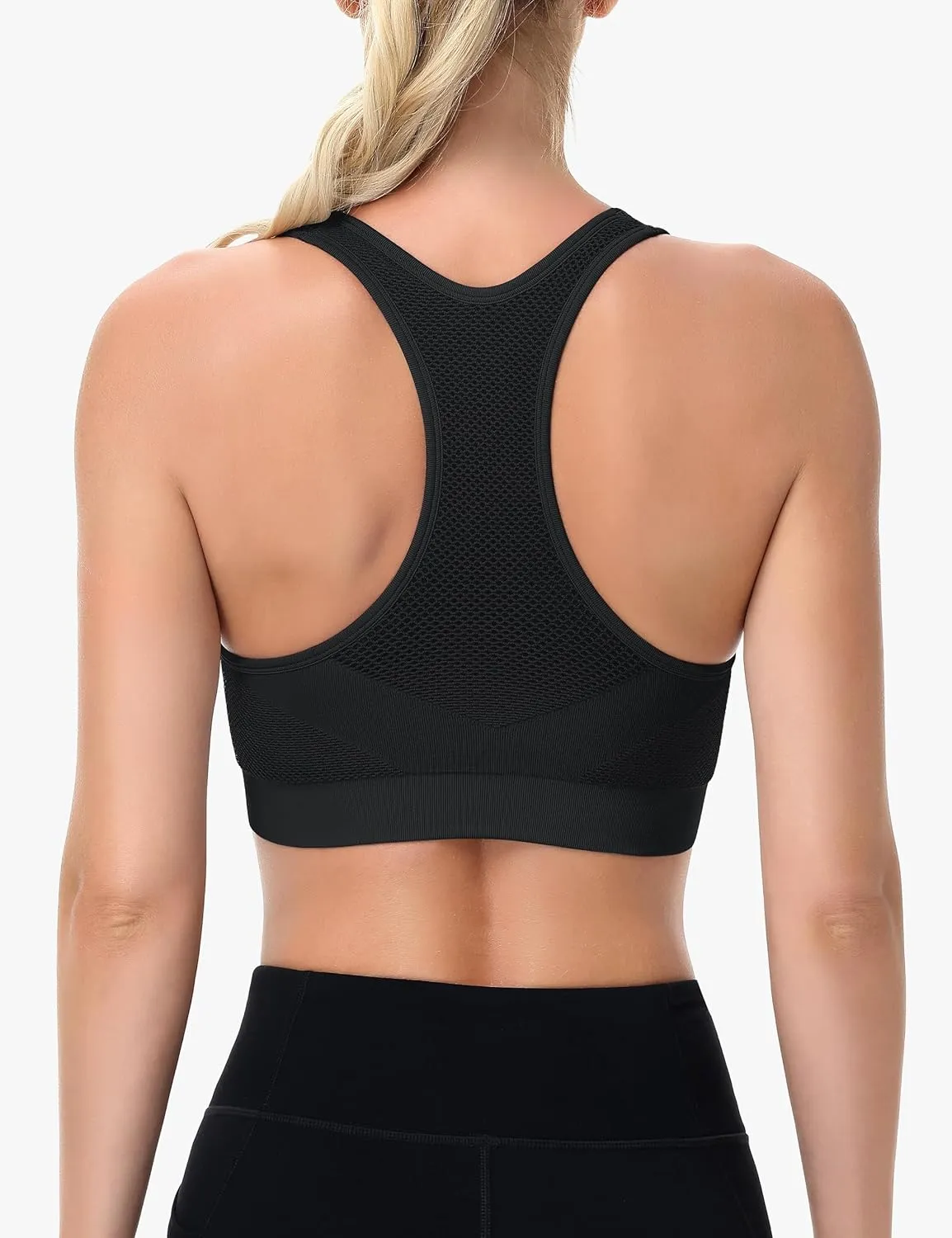 Racerback Sports Bras for Women Comfortable Wirefree Sleep Bras Breathable Mesh Padded Low Impact Workout Bra