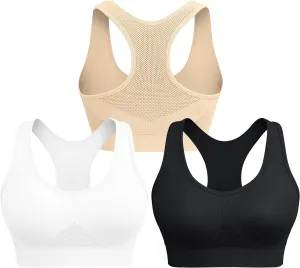Racerback Sports Bras for Women Comfortable Wirefree Sleep Bras Breathable Mesh Padded Low Impact Workout Bra
