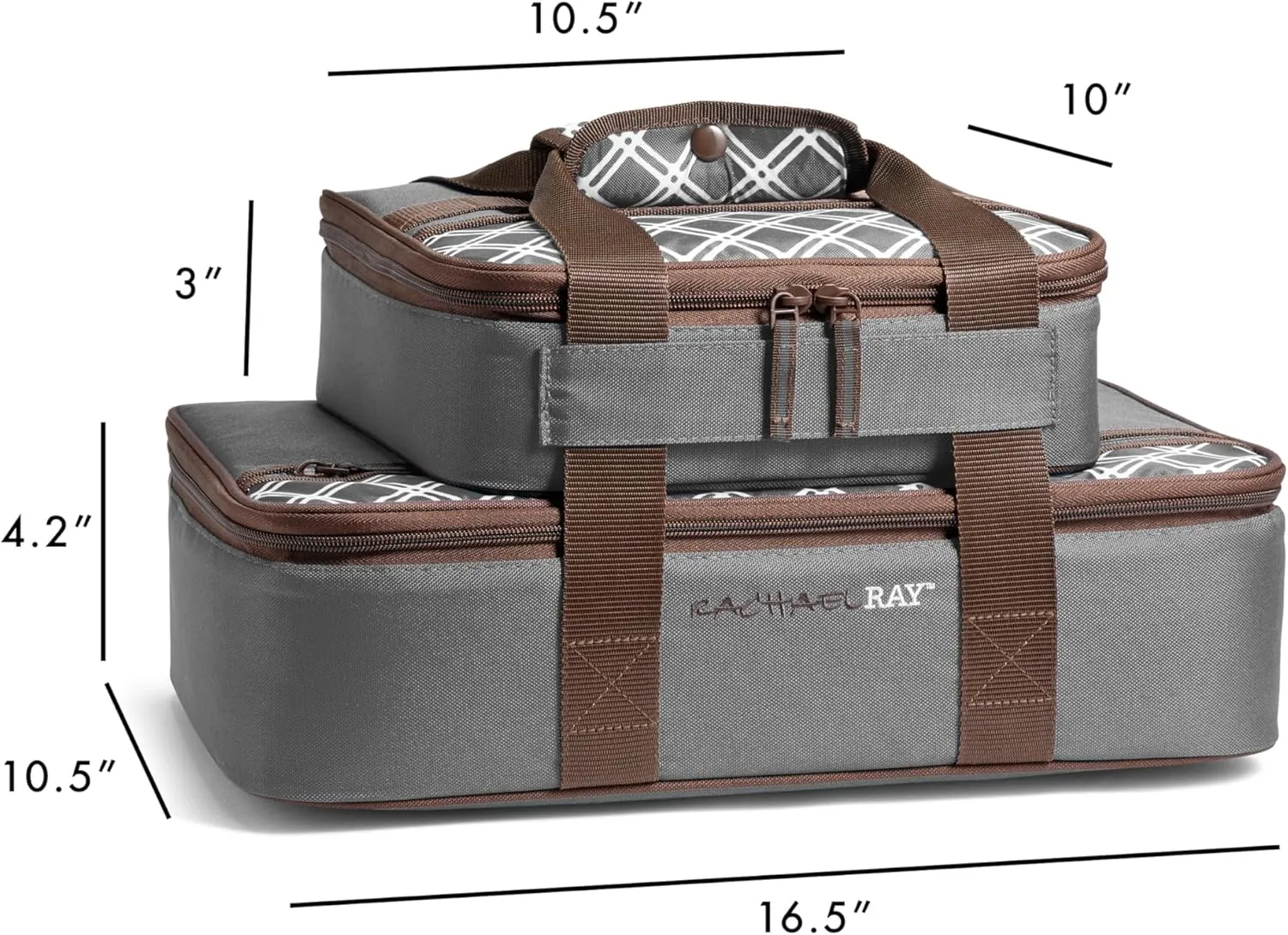 Rachael Ray Lugger Duo, Insulated Casserole Carrier for Hot or Cold Food, Thermal Lasanga Lugger Tote for Pockluck, Parties, Picnic, and Cookouts, Fits 9" x 13" Baking Dish, Sea Salt Grey