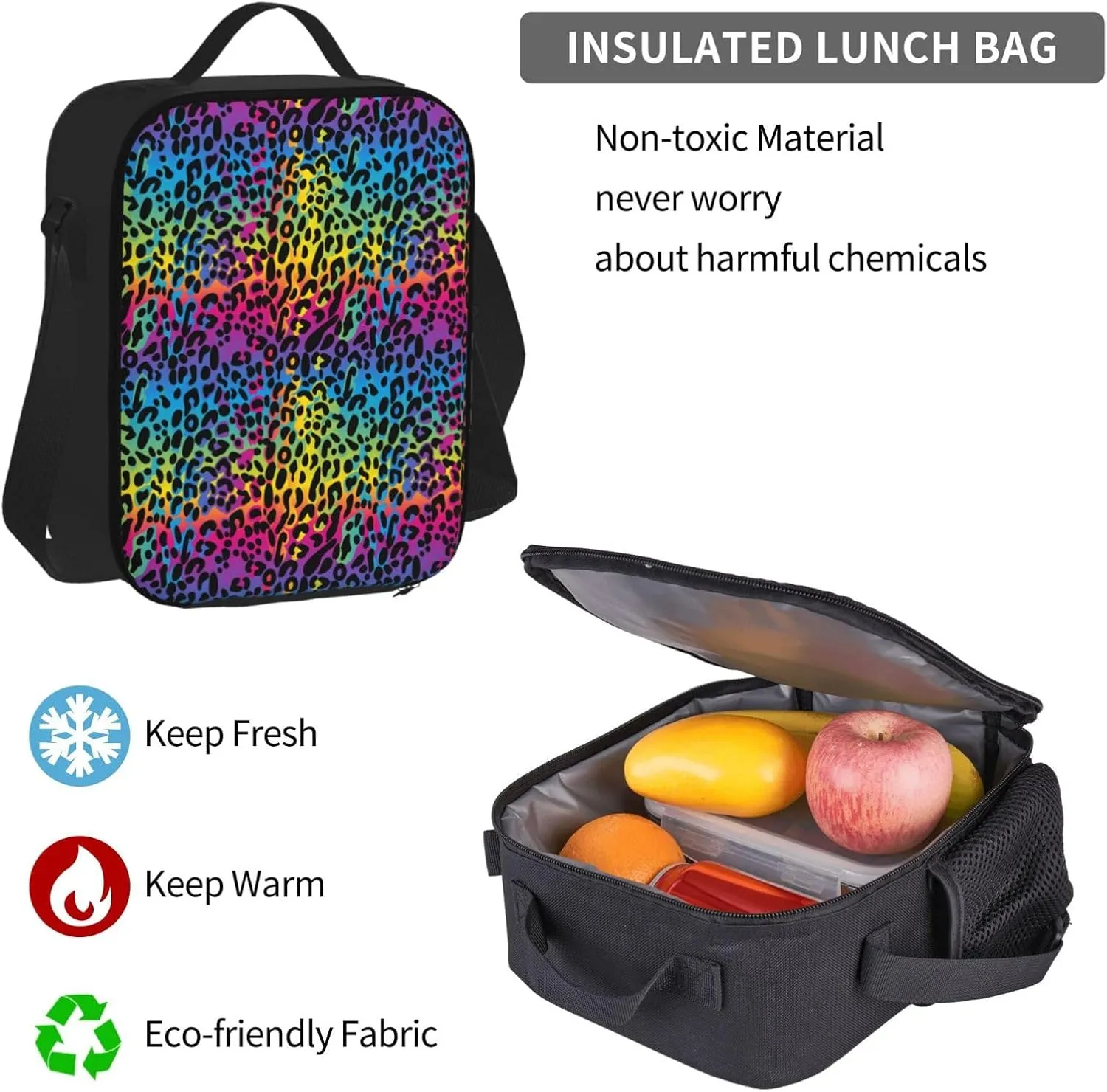 rainbow leopard colorful Multifunctional Pocket Backpack Crossbody Lunch Bag Pencil Case 3Pcs Set Large Capacity Backpack