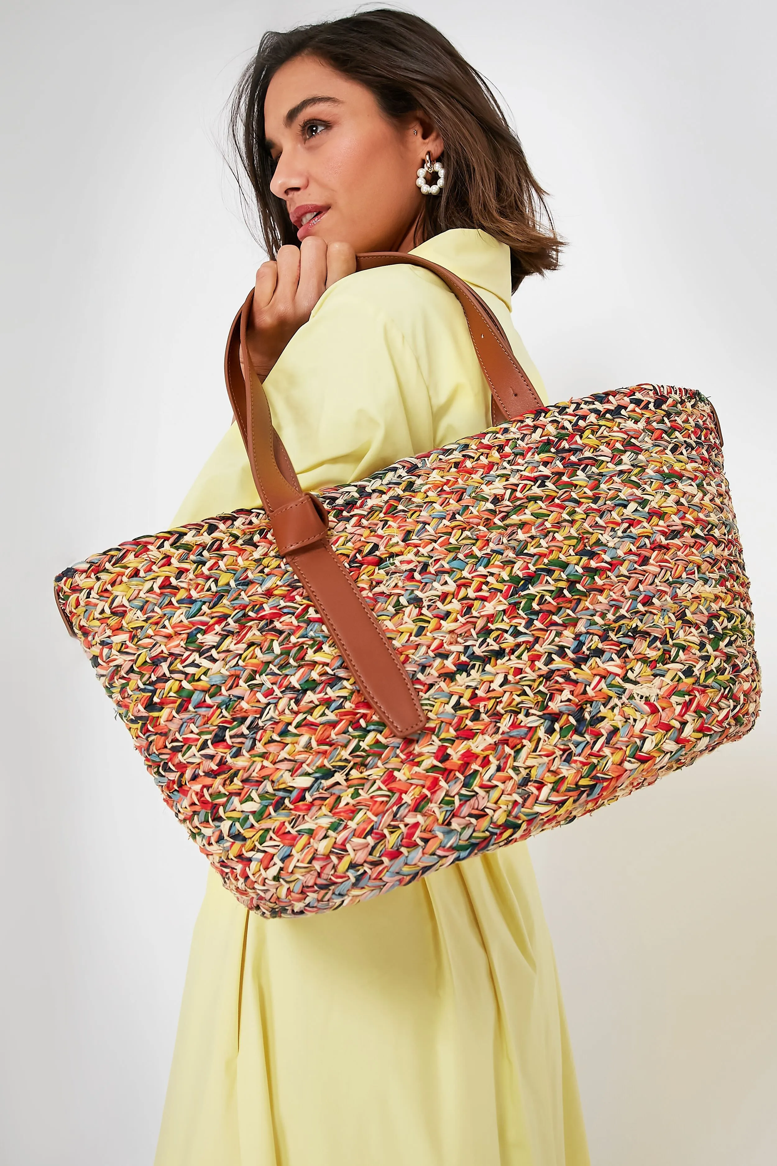 Rainbow Melange Raffia Tote
