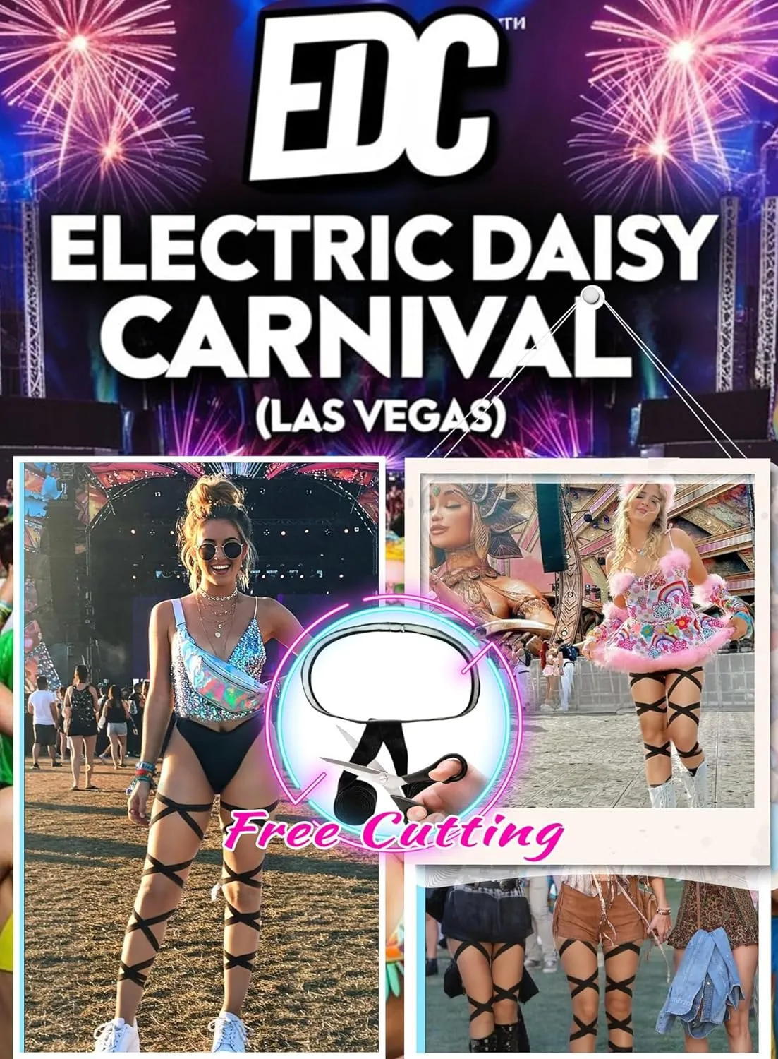 Rave Leg Wrap for Women - EDC Festival Outfit Elastic Non-Slip Strap Music Concert Accessories Neon Cosplay Costume