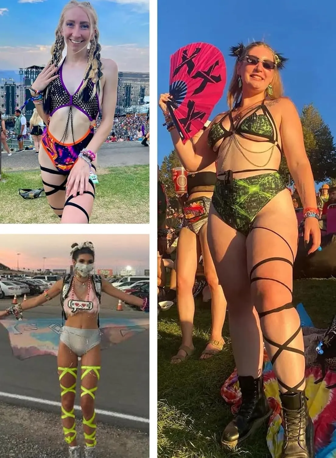 Rave Leg Wrap for Women - EDC Festival Outfit Elastic Non-Slip Strap Music Concert Accessories Neon Cosplay Costume