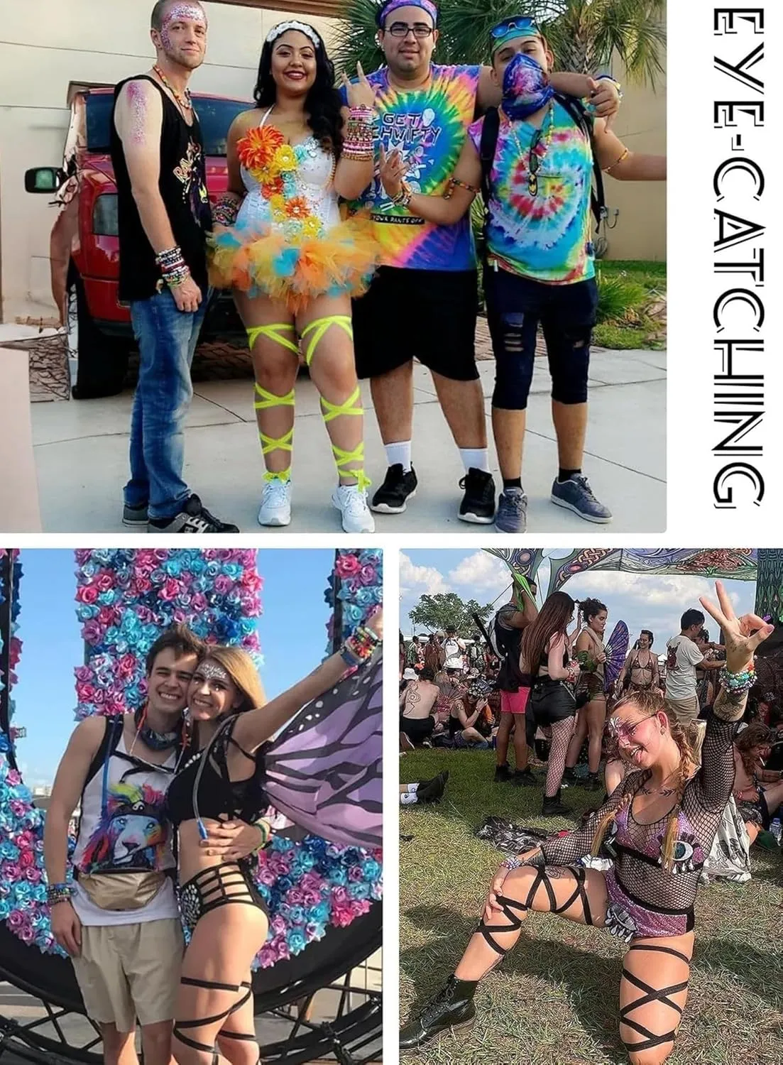 Rave Leg Wrap for Women - EDC Festival Outfit Elastic Non-Slip Strap Music Concert Accessories Neon Cosplay Costume